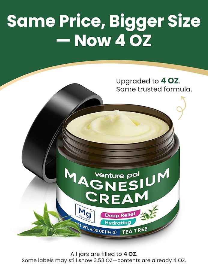 Venture Pal Topical Magnesium Cream, Fast-Absorbing Magnesium Moisturizing Lotion with Coconut Oil, Shea Butter & Hyaluronic Acid, Suitable for Kids