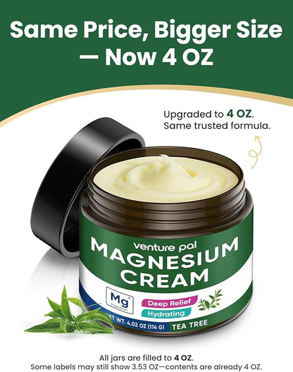 Venture Pal Topical Magnesium Cream, Fast-Absorbing Magnesium Moisturizing Lotion with Coconut Oil, Shea Butter & Hyaluronic Acid, Suitable for Kids