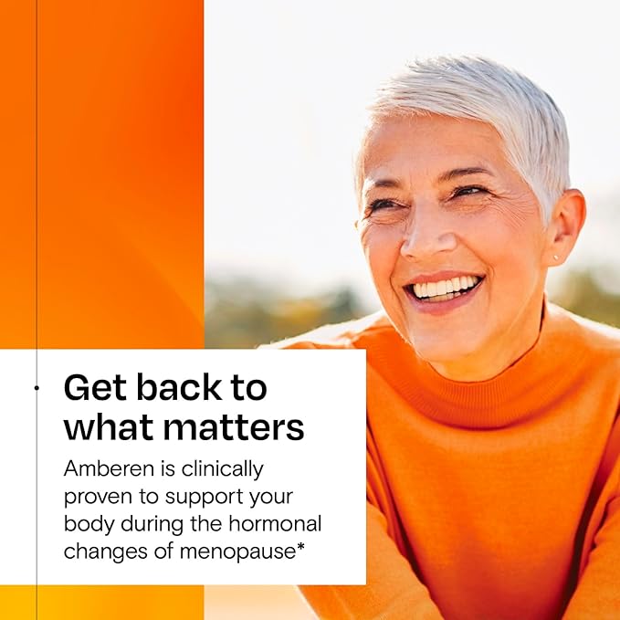 Amberen Menopause Supplement for Women, 180 Capsules, Clinically Proven, Helps Support Hormone Balance, Helps Relieve 12 Menopause Symptoms: Hot Flashes, Night Sweats, Mood Swings and More