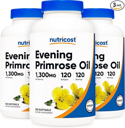 Nutricost Evening Primrose Oil 1,300mg, 120 Softgels (3 Bottles) - Non-GMO, Gluten Free, 120 Servings