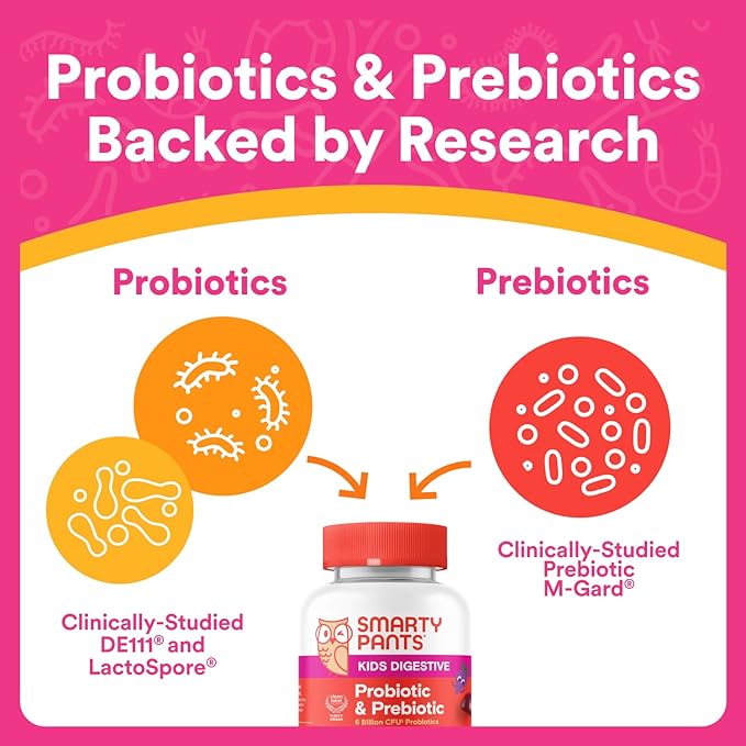 SmartyPants Kids Probiotic & Prebiotic Gummies for Digestive Health: Gut Health Supplement,Clinically Studied Prebiotic for Immune Support,Grape,(30 Day Supply),60 Count (Pack of 2)