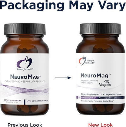 Designs for Health NeuroMag Bioavailable Magnesium L-Threonate - Chelated Magnesium Supplement from Magtein for Brain Health & Cognitive Function, Support Focus & Sleep* (90 Vegan Capsules)