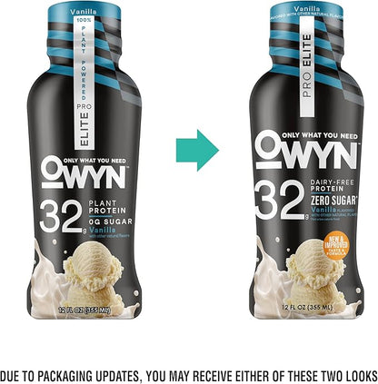 OWYN Only What You Need Pro Elite Vanilla Flavored Protein Shake, 32g Protein, 0g Sugar, High Protein, Dairy Free, Gluten Free, Plant Based Protein Drink, 12 Count