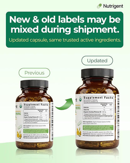 Organic Evening Primrose Oil Supplement, 940 mg 100% Pure with 10% GLA, High Absorption Liquid Organic Capsules, Promotes Women's Health & Skin Health, Cold Pressed, 60 Count