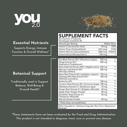 Powerhouse Superfood with Seamoss, Shilajit, Ashwagandha, Berberine, Maca, Black Seed Oil, Turmeric, Vitamin C, D, B12, K2 - Moringa, Apple Cider, Made in USA for Overall Health & Immunity