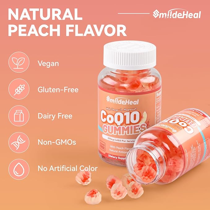 CoQ10 Gummies 200mg with Omega-3, EPA + DHA, & Magnesium - Coenzyme Q10 Supplements for Heart Health, Cellular Energy & Antioxidant, Vegan - 60 Gummies