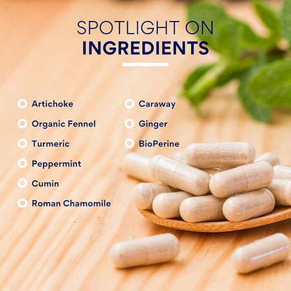 Research Verified Gas and Bloating - Relax Intestinal Muscles, Eliminate Gas Buildup - Artichoke Powder, Ginger, Peppermint Leaf Powder - 360 Capsules - Vegan