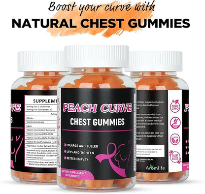 Aromlife Chest Gummies for Enhance Confidence, Bear Shaped Chest Gummies with Herbal Ingredients, 60 Count, Peach Flavor Natural BBL Gummy for Women and Men