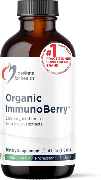 Designs for Health Elderberry Syrup with Wild Cherry Bark - Organic ImmunoBerry Liquid - Astragalus, Shiitake + Maitake Mushroom - Immune Support Supplement for Adults + Kids (118 Servings / 4oz)