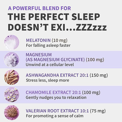 12-in-1 Melatonin Sleep Extra Strength Capsules - 10mg Melatonin Extra Strength with Magnesium and Balanced Blend of Ashwagandha, GABA, Chamomile Extract, L-Theanine & Valerian Root 10:1 Extract 90ct