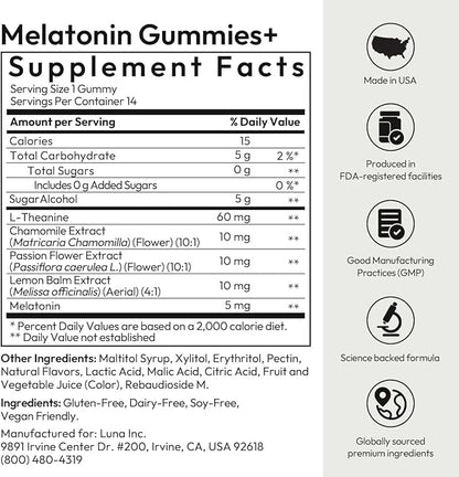 BIGVITA Melatonin Gummies+ | Natural Sleep Support with L-Theanine, Chamomile & Botanicals, Rest & Recharge
