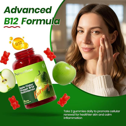 Montue NEWELLME Apple Cider Vinegar Gummies B12 Multivitamin,ACV Supplement Gummy Vitamins,Non GMO, Vegetarian Supplement for Women & Men,Support Normal Energy Levels & Gut Health 60 Gummies (60)