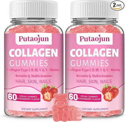 Collagen Gummies | Hair, Skin & Nails Gummies with Biotin, Vitamin C, E, & Zinc | Collagen for Women | Strawberry Flavored | 120 Count