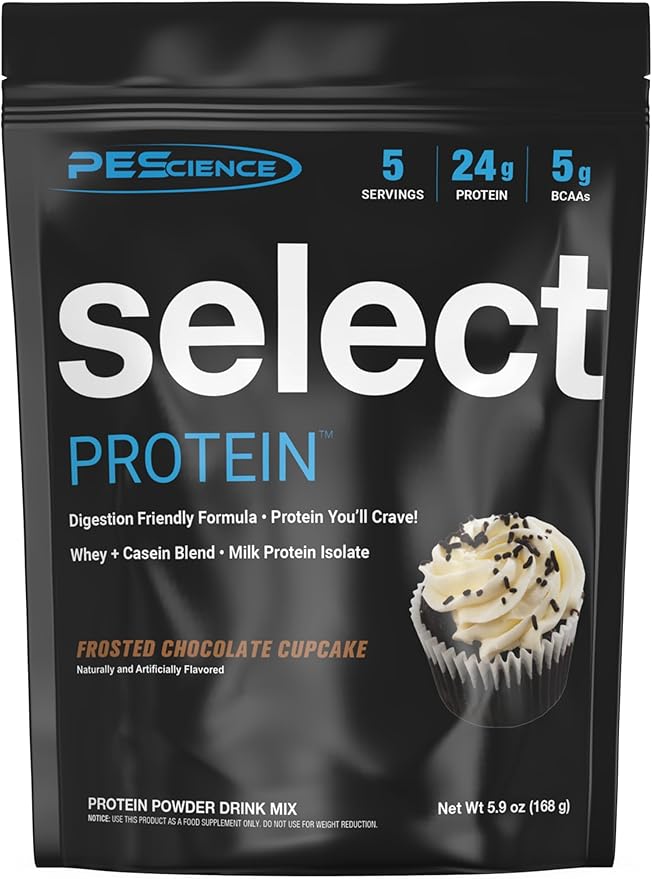 PEScience Select Protein Powder, Whey and Casein Blend, Lean Protein Powder for Women and Men, Low Calorie, Low Carb, Keto Friendly, Gluten Free, Frosted Chocolate Cupcake - 5 Servings