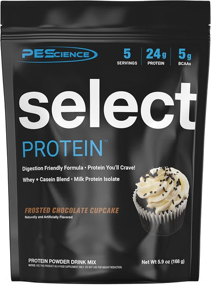 PEScience Select Protein Powder, Whey and Casein Blend, Lean Protein Powder for Women and Men, Low Calorie, Low Carb, Keto Friendly, Gluten Free, Frosted Chocolate Cupcake - 5 Servings