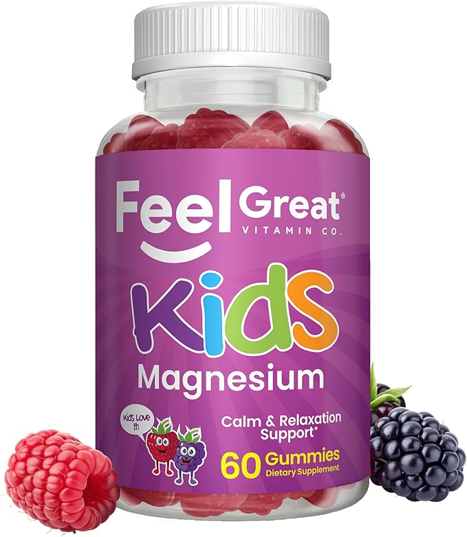Feel Great Kids Calm Magnesium Gummies - Magnesium Supplement for Children - Magnesium Citrate Gummies - 60 Count
