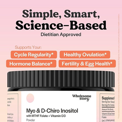 Inositol Supplement Powder with MTHF Folate + Vitamin D3 | Myo-Inositol & D-Chiro Inositol | Hormonal Balance & Healthy Ovarian Support | Vitamin B8 | Alternative to Inositol Capsules | 30 Servings