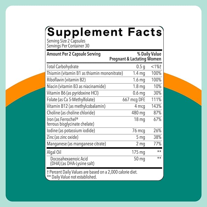SmartyPants Women’s Prenatal Multivitamin Capsules, OB‑GYN Co‑Developed Prenatal Vitamins with Choline, Folate, Omega 3 DHA, & Iron for Baby’s Development, Gentle on Stomach, 60 Count (30 Day Supply)