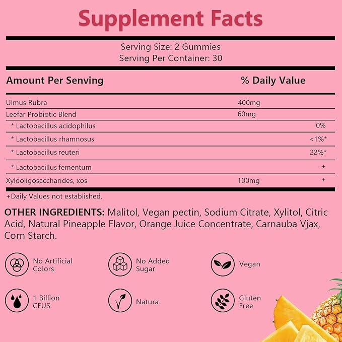 Her Juicy Premium Feminine Probiotics Gummies for Women, Pineapple Flavor Feminine Gummies with Slippery Elm Support pH Balance, Improve Immune, Vegan, Gluten Free, Purple, 2 Packs