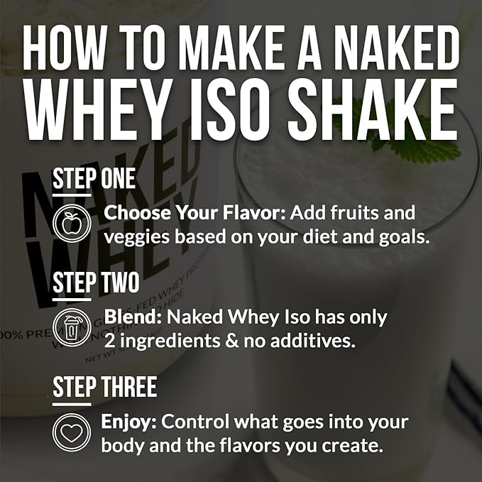 NAKED Chocolate Whey Isolate Protein - Only 6 Ingredients, 30g Grass-Fed Protein, Undenatured, No GMO, No Soy, Gluten-Free, No Preservatives - 24 Servings