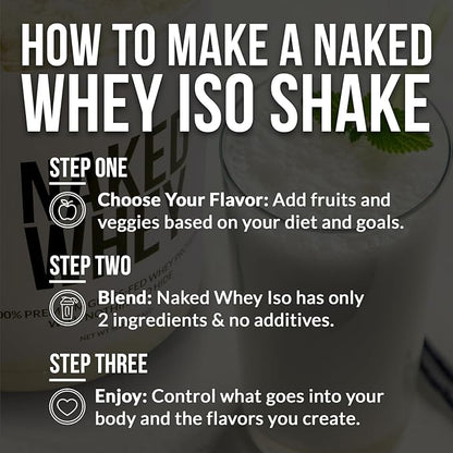 NAKED Vanilla Whey Isolate Protein - Only 4 Ingredients, 30g Grass-Fed Protein, Undenatured, No GMO, No Soy, Gluten-Free, No Preservatives - 24 Servings