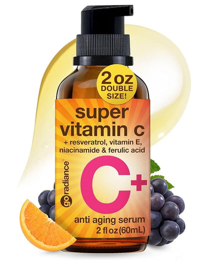Double Size (2OZ) Super Vitamin C Serum for Face, Niacinamide Serum, 5% Vitamin C Face Serum, Hyaluronic Acid, Resveratrol, Anti-Aging Brightening