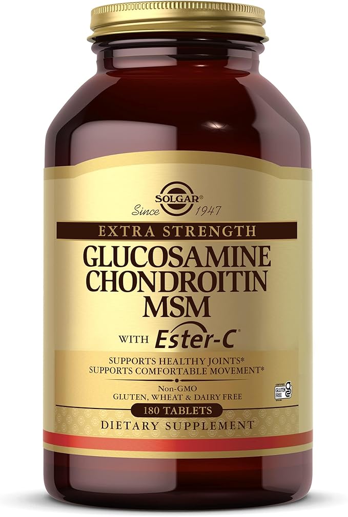 Solgar Extra Strength Glucosamine Chondroitin MSM w/Ester-C, 180 Tablets - Promotes Healthy Joints, Supports Comfortable Movement & Collagen Formation - Non-GMO, Gluten No, Dairy No - 60 Servings