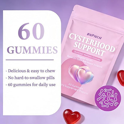 Cysterhood Support Gummies, Women's Gummies with Inositol, Zinc, Vitamin D3 & Vitamin B12, Supports Healthy Energy Levels, Vegan & NO GMO, 60 Gummies (1pcs)