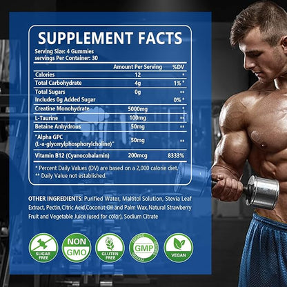 120Count Creatine Monohydrate Gummies 5g, Energy Creatine Supplements Gummies for Gym Essentials-Blueberry