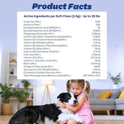 Dog Multivitamin with Glucosamine, Chondroitin, MSM & Probiotics – 8-in-1 Hip & Joint, Skin & Coat, Gut, Heart & Immune Health Supplement Soft Chews for Dogs – 120 Count