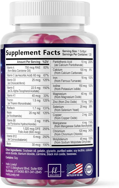 Multivitamin For Women - Complete Daily Woman's Multivitamins with Biotin, Calcium, Folic Acid, Iron, Zinc, Vitamin A, C, D, E & B Vitamins, Women's Hair Skin and Nails Supplements - 120 Softgels