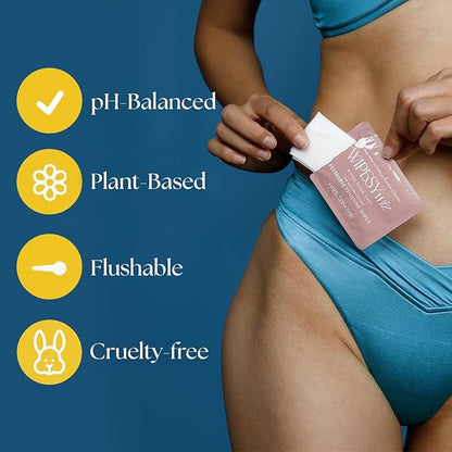 40 Count Flushable Feminine Wipes, Individually Wrapped Intimate Cleansing Wipes for Women | Travel Size For Period and Everyday Hygiene, pH-Balanced, Lightly Scented with Camellia, Chamomile & Aloe