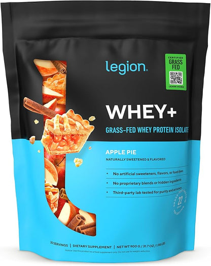 LEGION Whey+ Protein Whey Isolate from Grass Fed Cows (Apple Pie, 30 Servings) - Whey Protein Isolate Powder Low Calorie, Non-GMO, Sugar Free, Lactose and Gluten Free, All Natural Protein Powder