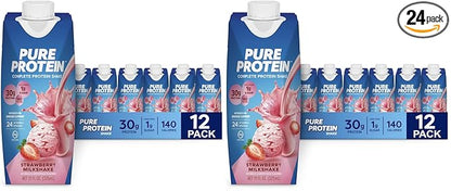 Pure Protein Strawberry Protein Shake,30g Complete-Protein,Ready to Drink and Keto-Friendly,Vitamins A,C,D,and E plus Zinc to Support Immune Health,11oz Bottles,(Pack of 24)