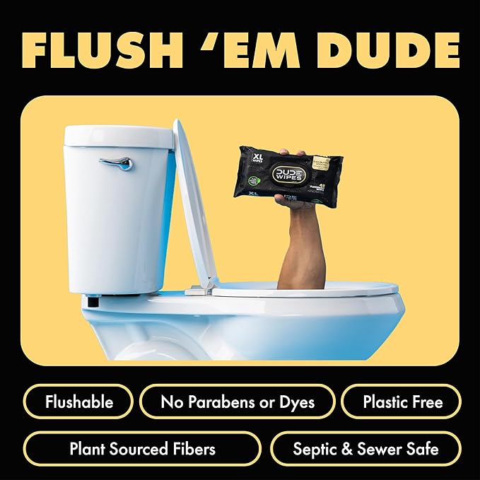 DUDE Wipes Shea BUTTer Flushable Wipes - Extra-Large Adult Wet Wipes - 3 Pack (144 Count) - Infused with Coconut Oil, Vitamin E, and Aloe - Septic and Sewer Safe