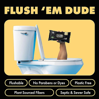 DUDE Wipes Shea BUTTer Flushable Wipes - Extra-Large Adult Wet Wipes - 3 Pack (144 Count) - Infused with Coconut Oil, Vitamin E, and Aloe - Septic and Sewer Safe