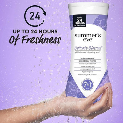 Bundle of Summer's Eve Delicate Blossom, Simply Sensitive, + Amber Nights Daily Refreshing All Over Feminine Body Wash, Removes Odor, Feminine Wash pH Balanced, 15 fl oz