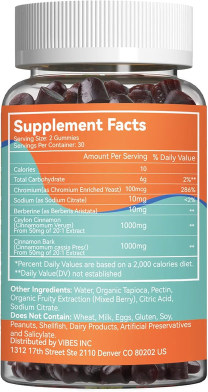 2 Pack Sugar Free Ceylon Cinnamon Gummies 2000MG, Cinnamon Supplement with Chromium and Cinnamon Bark, Vegan, Non-GMO, Gluten Free,120 Gummies