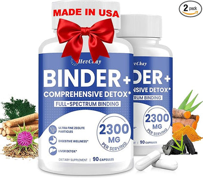 2300 MG Detox Binder Supplement – All-in-1 Detox Binder, Activated Charcoal, Zeolite, Bentonite Clay – Liver & Gut Detox Cleanse, Toxin Flush, Digestive, Max Absorption, 180 Vegan Capsules