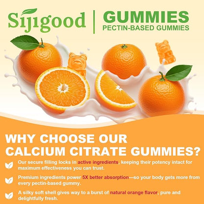 2 Pack Calcium Citrate Gummies, Calcium Supplements for Women & Men, High Absorption Calcium Gummies with Vitamin D3, Magnesium & Zinc for Muscle, Bone & Immune Support, Orange Flavor
