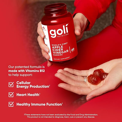 Goli Apple Cider Vinegar Gummies - Worlds First ACV Gummy with Vitamin B12, Beetroot & Pomegranate - Vegan, Non-GMO, Gluten-Free