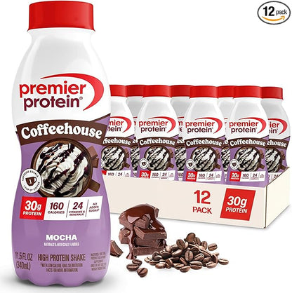 Premier Protein COFFEEHOUSE Mocha Protein Shake with Caffeine for Energy – 30g Protein, No Added Sugar, 24 Vitamins & Minerals, 11.5 fl oz, 12 Pack