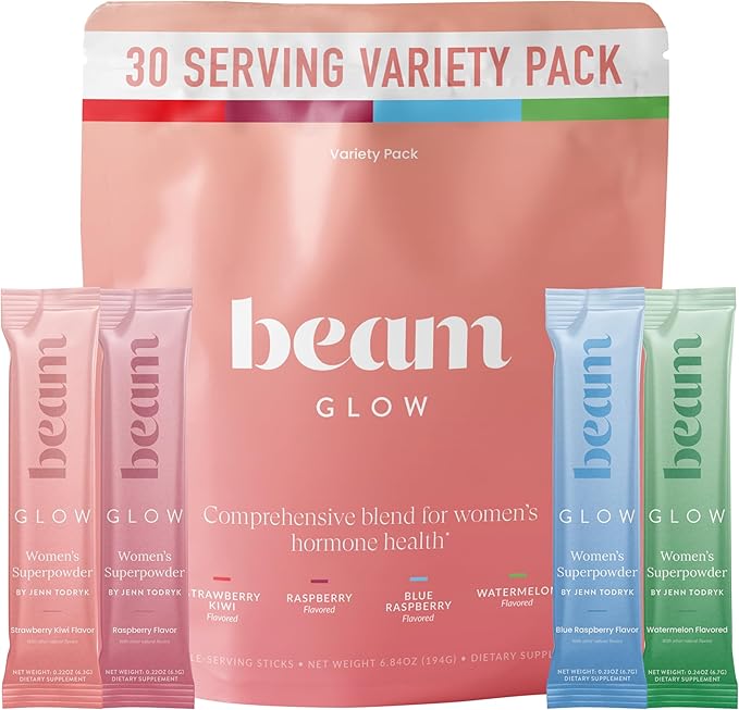Beam Glow, Hormone Balance for Women, Cortisol Support for Women, Thyroid Support Powder with Selenium, Bromelain and Chasteberry, PMS Relief, Hair Skin & Nails, Health and Wellness Gift, Variety Pack