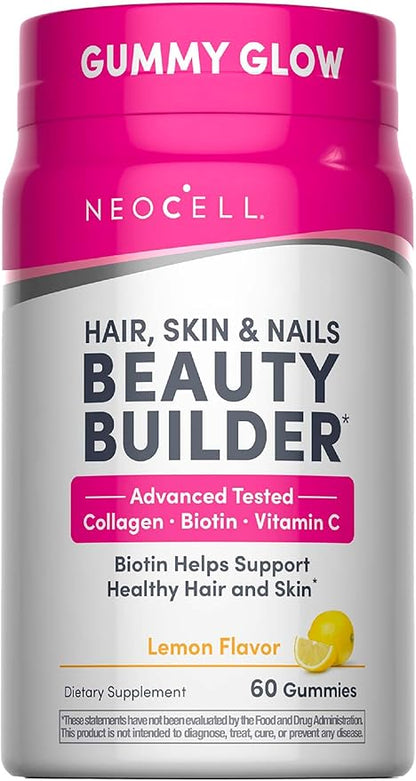 NeoCell Hair Skin and Nails Gummies | 60 Count | Collagen Peptides Plus Biotin | with Vitamins C and E | Advanced Beauty Builder Formula | for Women and Men