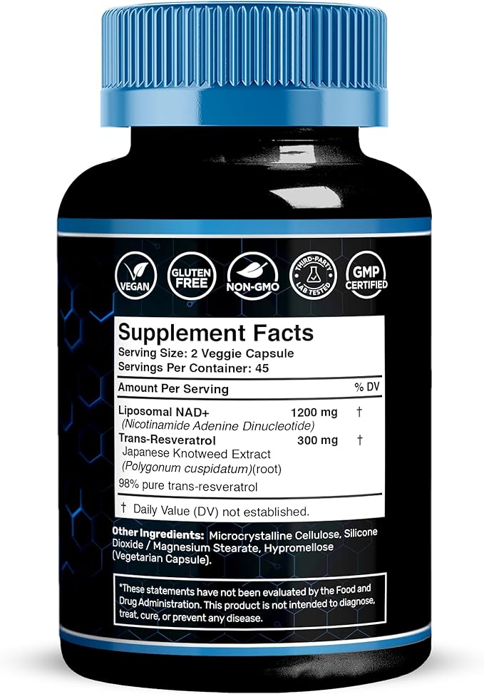 WELLNESS LABSRX Liposomal NAD Supplement, 1500mg - USA Made, NAD Resveratrol Supplement for Women and Men, NAD+ Support Cellular Health, Energy & Anti Aging - 90 Count