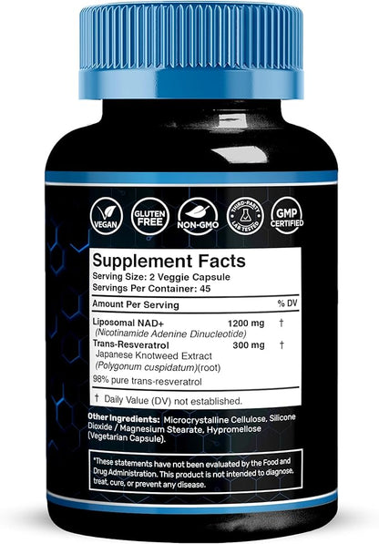 WELLNESS LABSRX Liposomal NAD Supplement, 1500mg - USA Made, NAD Resveratrol Supplement for Women and Men, NAD+ Support Cellular Health, Energy & Anti Aging - 3 Pack