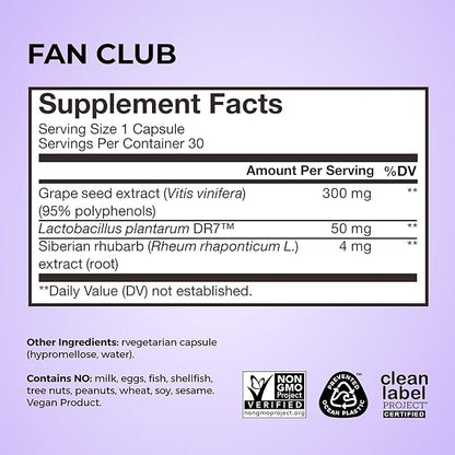 HUM Fan Club Menopause Probiotic Supplement, Estrogen Free Menopause Supplements for Women, Non Hormonal, Supports Energy & Hot Flashes, Grape Seed Extract & Siberian Rhubarb, 30 Vegan Capsules