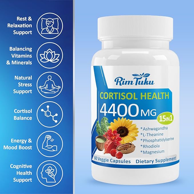 Cortisol Supplements for Women & Men -15-in-1 Cortisol Detox for Women, Cortisol Manager & Reducer with Ashwagandha, Rhodiola Rosea Supports Stress Relief, Adrenal Balance, 60 Capsules