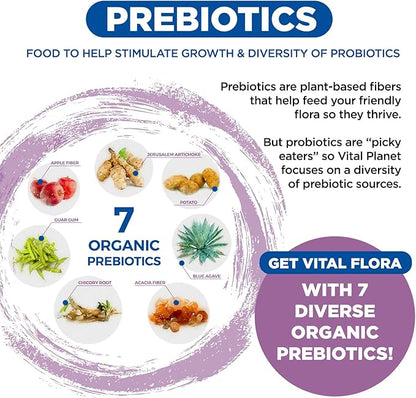 Vital Planet - Vital Flora Women’s Daily Probiotic 60 Billion CFU, 60 Diverse Strains, 7 Organic Prebiotics, Vaginal and Immune Support, Bloating, Digestive Health Probiotics for Women 60 Capsules