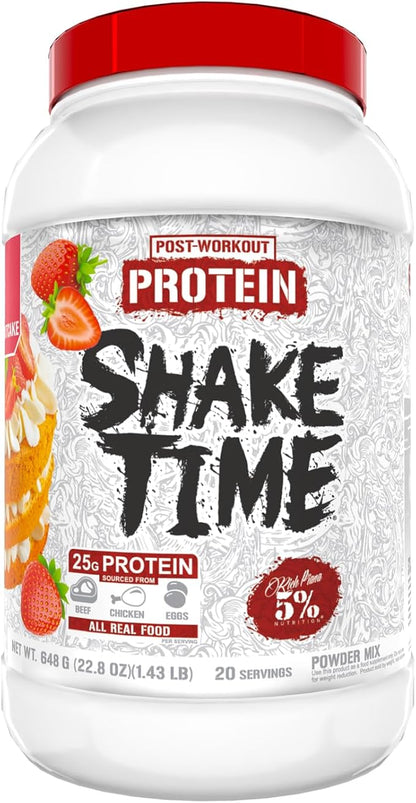 5% Nutrition Rich Piana Shake Time | 24g Animal Based Protein Drink | Grass-Fed Beef Isolate, Chicken, Whole Egg | No Sugar, Dairy, or Soy | (Strawberry Shortcake)